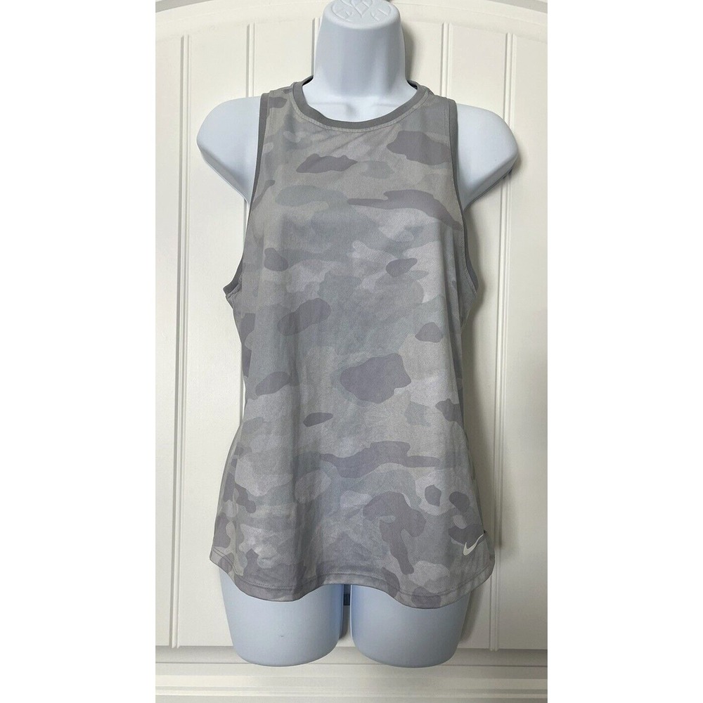The Nike Tee Tank Top Women's Size Small Gray Camo DRI-FIT Workout Running Shirt